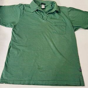 Patagonia Organic Cotton Striped Polo Shirt Men’s Medium Green